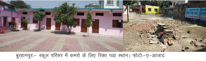 नगर निगम की अंदेखी के चलते स्कूल परिसर में बनने वाले कमरों का निर्माण अधर में