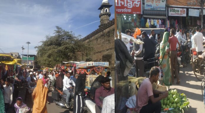 गांधी चौक की दुर्दशा ट्रैफिक जाम का कारण बने अवैध हाथ ठेला व्यवसाई